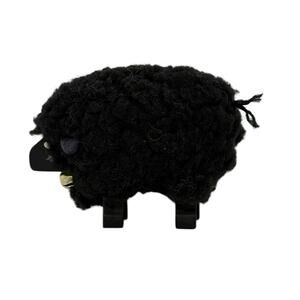 Vintage Black Wooly Felt 3” Sheep Figurine Ornament Handcrafted Christmas Bell